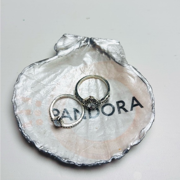 Handcrafted Scallop Shell Ring Dish Mini With Pandora Decoupage Design - Picture 4 of 5